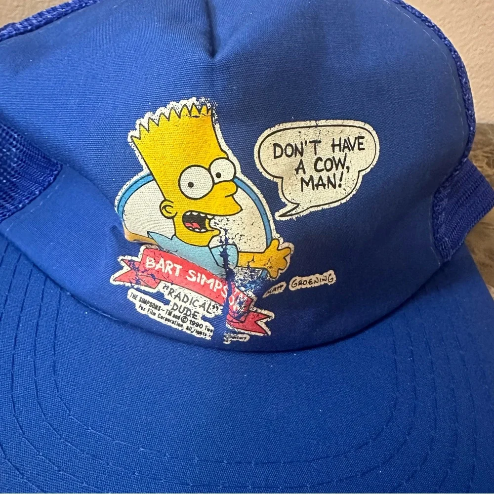 Vintage The Simpsons Bart Blue SnapBack Baseball Trucker Hat One Size